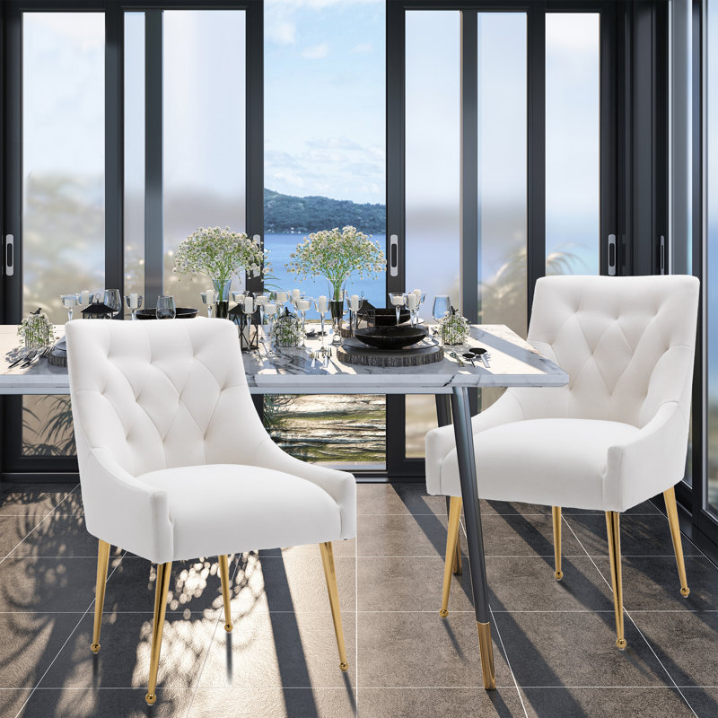 Chaise rembourrée en velours Sandstrom, Blanc cassé