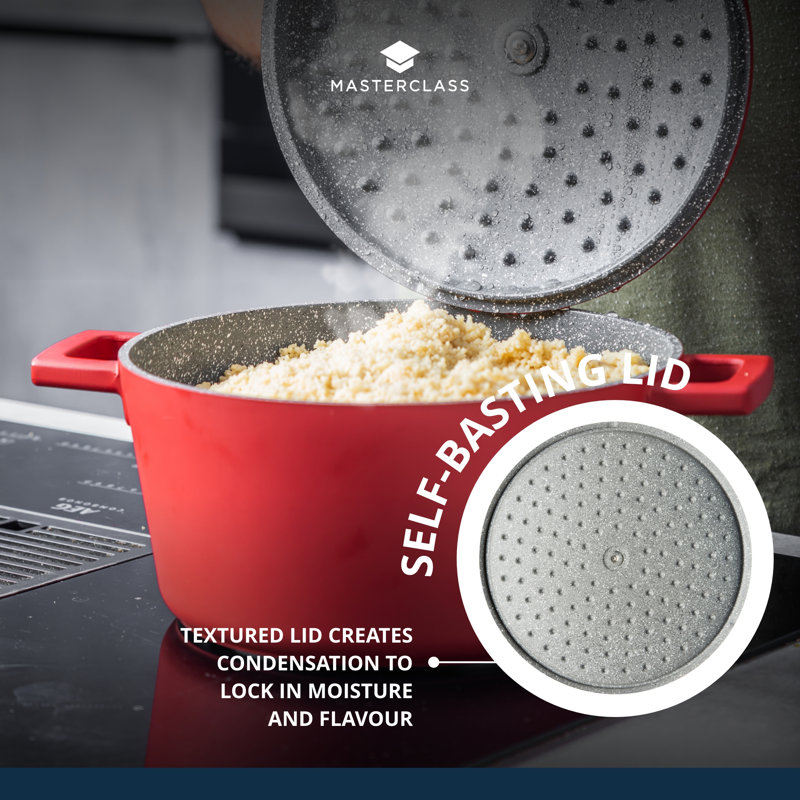 MasterClass Cast Aluminum Round Casserole, 33cm / 4L, Red