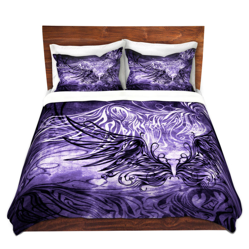 Ensemble de housse de couette oiseau gothic, 1 housse simple + 1 taie standard, Mauve