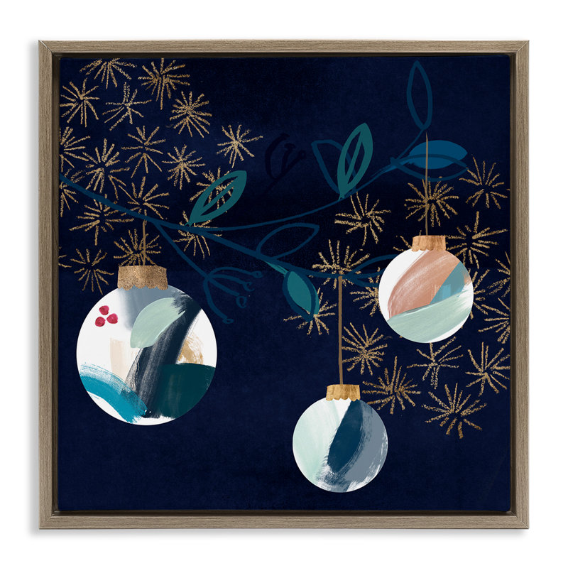 "Hanging Christmas Orbs", art mural encadré par Jennifer Paxton Parker, Cadre flottant orme Montalcino, H 18 po x l 18 po