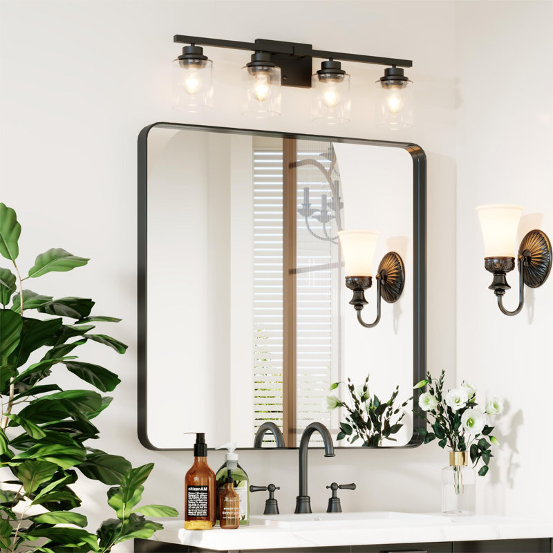 Élégant miroir encadré en aluminium avec coin arrondi pour une décoration intérieure élégante, Noir mat, Carrée