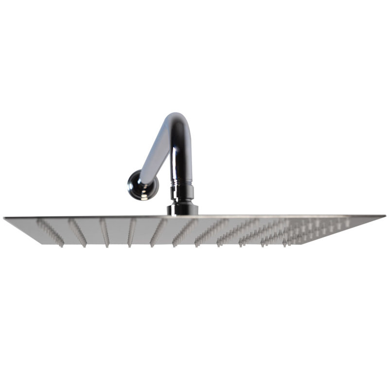 12" Square Thin High Pressure Rainfall Shower Head, Polished Chrome