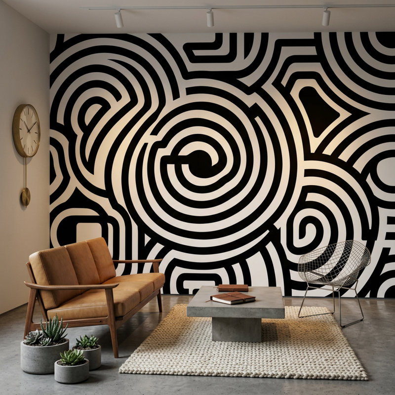 Murale Concentric Cercles, Texturé non collé, 120 po x 96 po