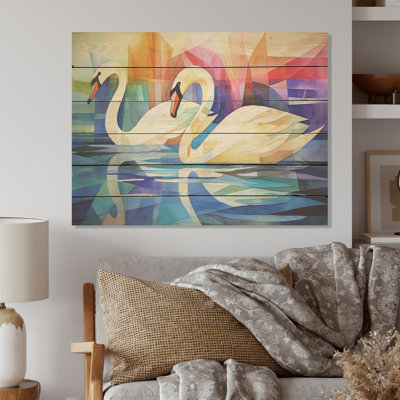 Cubic Swan Sonata Melody - cygnes, art sur bois de pin naturel