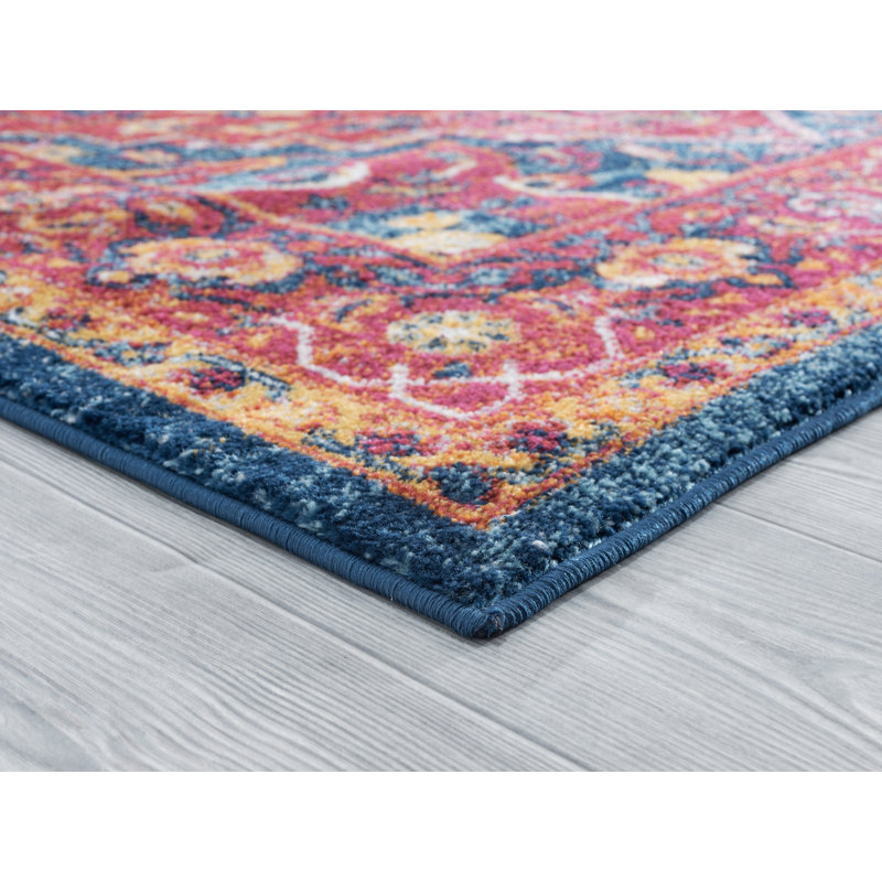 Tapis brique / bleu Tibo, Rectangle 1 pi 10 po x 3 pi