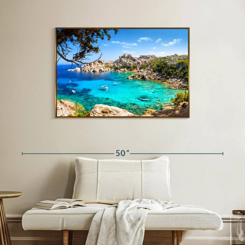Île de la Sardaigne, Cadre flottant doré, 40 po x 27 po
