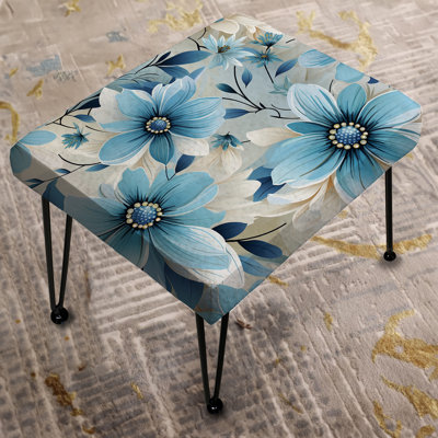Blue Coastal Harmony Floral Pattern - Floral Rectangle Ottoman