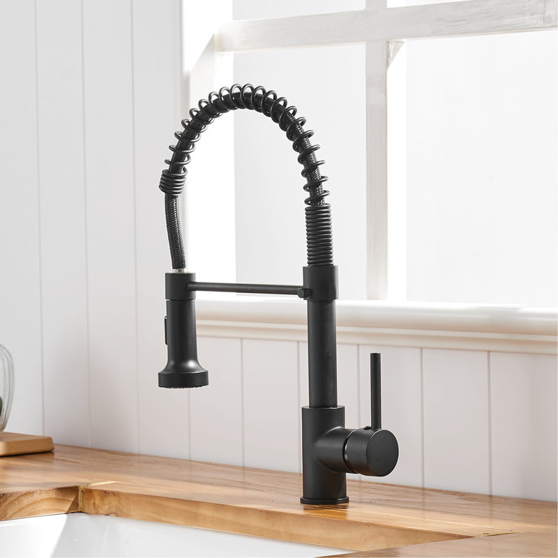 Robinet de cuisine noir à poignée simple avec robinet rétractable, facile à nettoyer, contrôle du volume et de la température de l'eau dans la cartouche en céramique, résistance aux fuites améliorée, modes de pulvérisation