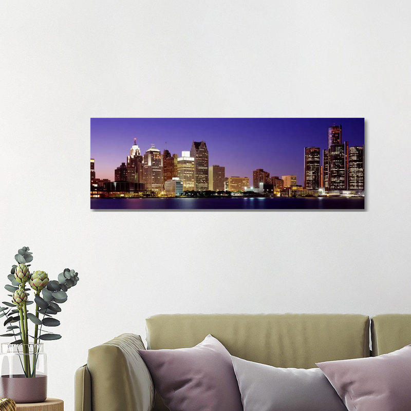 Dusk Detroit, Michigan, USA 1 Piece Wrapped Canvas Panoramic Wall Art, 121.92 cm H x 40.64 cm W x 1.91 cm D