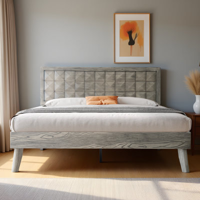 Diamor Queen Platform Bed Frame - DIB-47-Q  with Headboard & Footboard, 12 Durable Solid Wood Slatted Structure, Easy Set Up, Center Metal Legs, No Box Spring Needed, Anti-Slip, Driftwood Gray