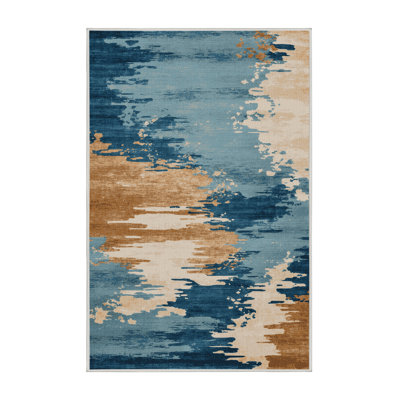 Machine Washable Watercolor Green Area Rug