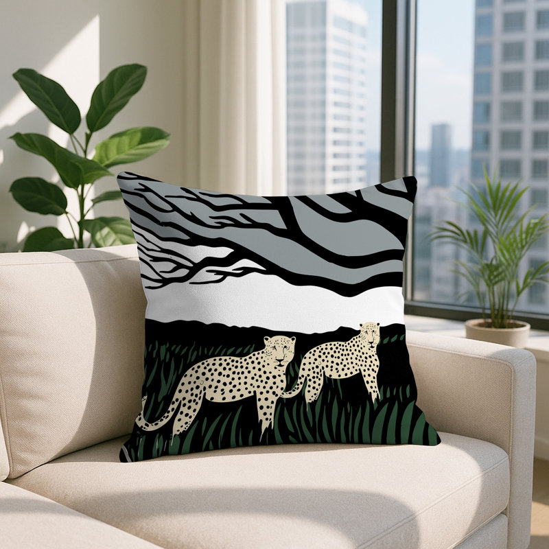 Oreiller carré réversible intérieur / extérieur Vold Leopard, Gris, Carré 16 po