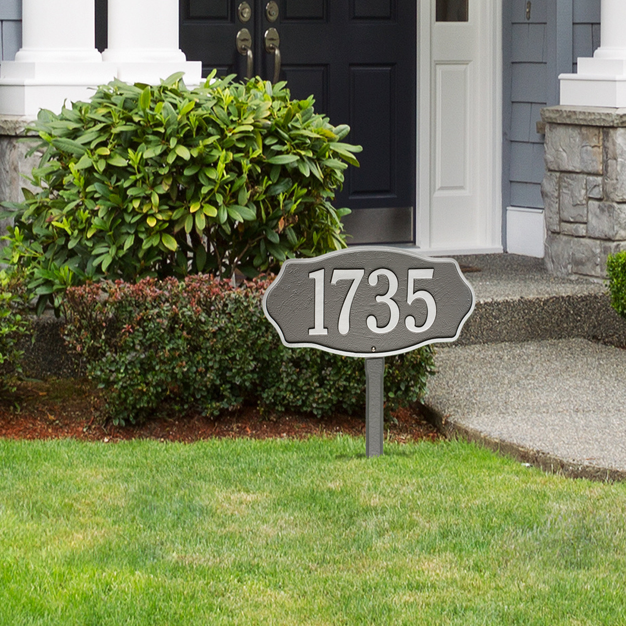Hampshire 1-Line Lawn Address Sign, Yes, Pewter/Silver