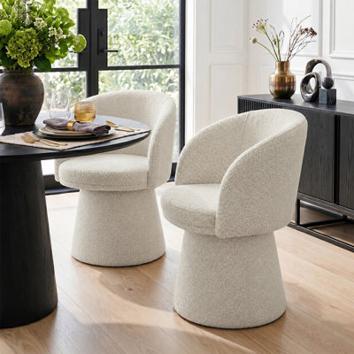 Modern Boucle Upholstered 360° Swivel Dining Chair, Set Of 2