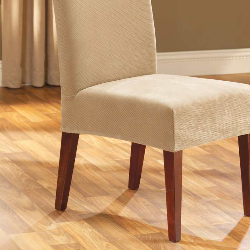 Cream Stretch Pique Short Dining Chair Slipcover