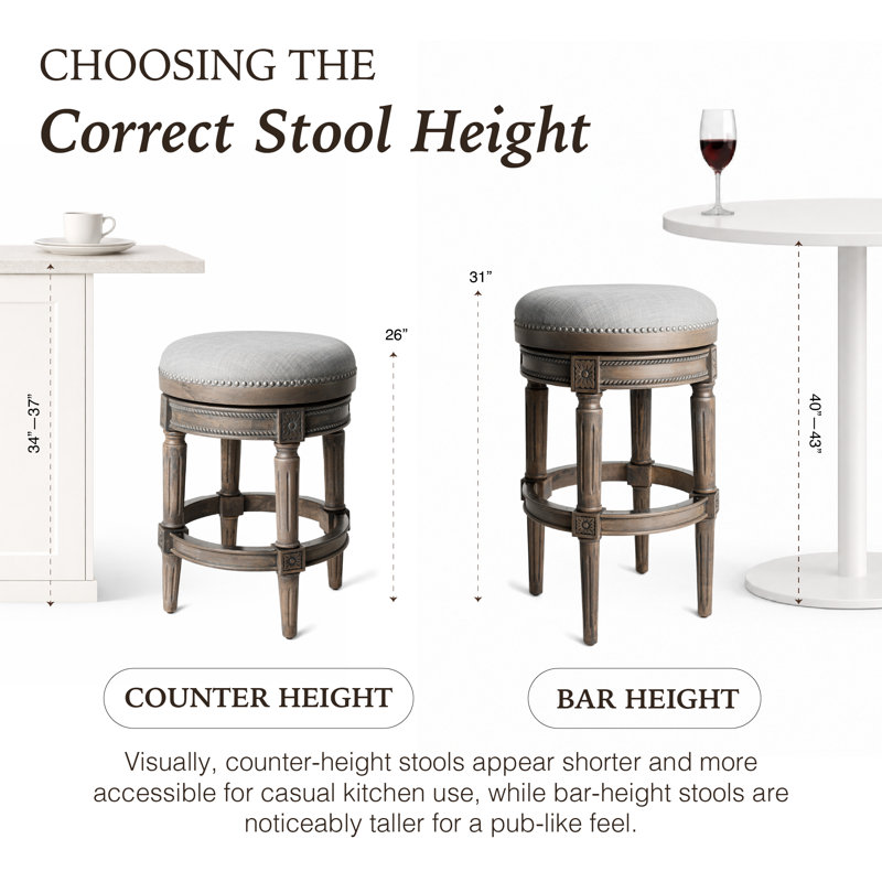 Maven Lane Pullman Backless Stool with Fabric Upholstery, Bar Stool (31" Seat Height), Reclaimed Oak/Polyester