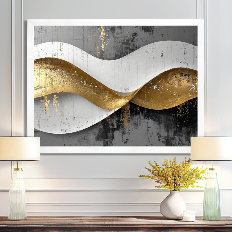 Amaro III - Abstract Large Wall Art, Cadre simple, H 34 po x l 44 po, Blanc