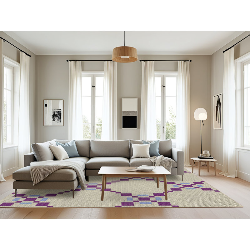 Tapis brun clair/violet tissé à la machine, Rectangle 8 pi x 12 pi