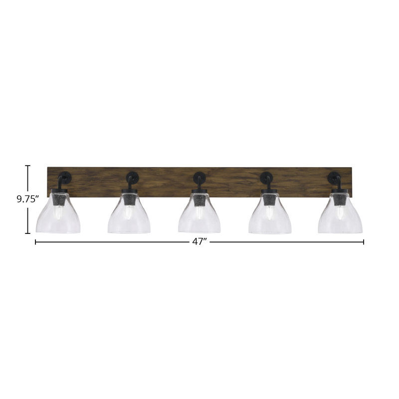 Barre d'éclairage de salle de bain 5 lumières Oxbridge, Clair, Noir mat/brun