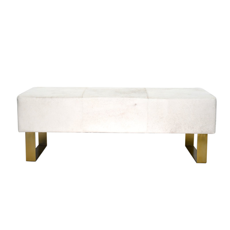 Modern Grey Cowhide Storage Bench, Gray/Gold