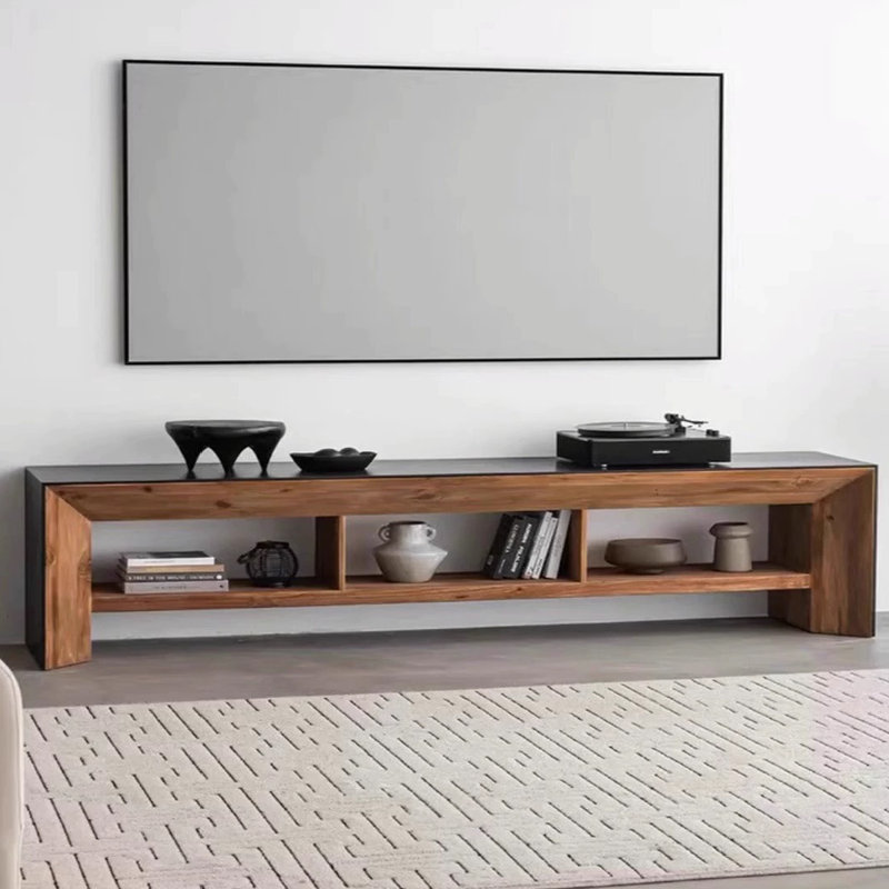 Meuble télé en bois manufacturé rétro en noyer massif, H 23,62 po x L 86,61 po x l 17,72 po
