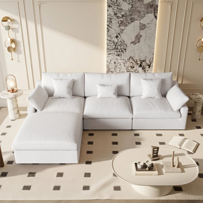 Slipcovered Upholstered Modular Sofa With Ottoman