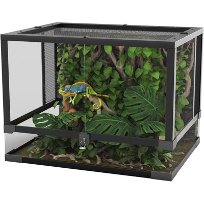 Reptile Glass Terrarium With Top & Side Screen Ventilation Reptile Terrarium, Double Hinge Door & Anti Escape Reptile Tank