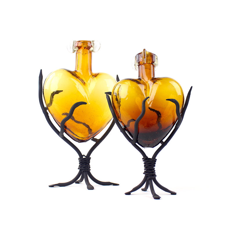 Anjalie Handmade Glass Decorative Bottle, 8" H x 5" W x 3" D, Amber