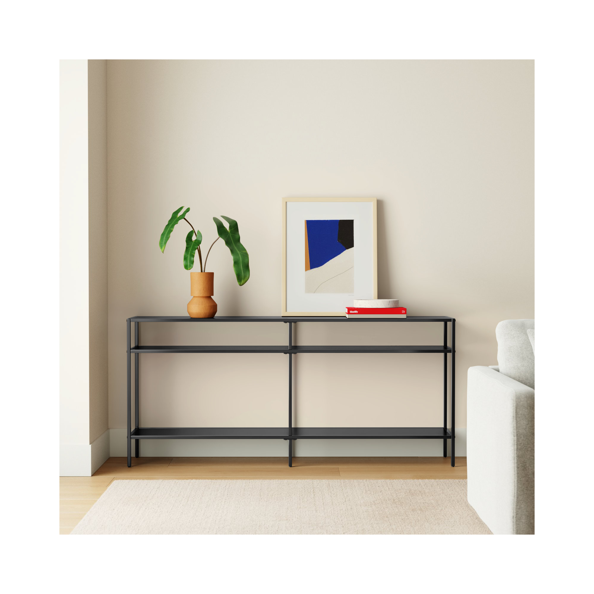 Ceno 55"-64" Console Table, 29" H x 64" W x 12" D, Blackened Bronze