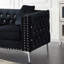 Canapé en velours noir 59,4 pouces de largeur avec boutons ornés de bijoux, accoudoirs carrés, 2 coussins