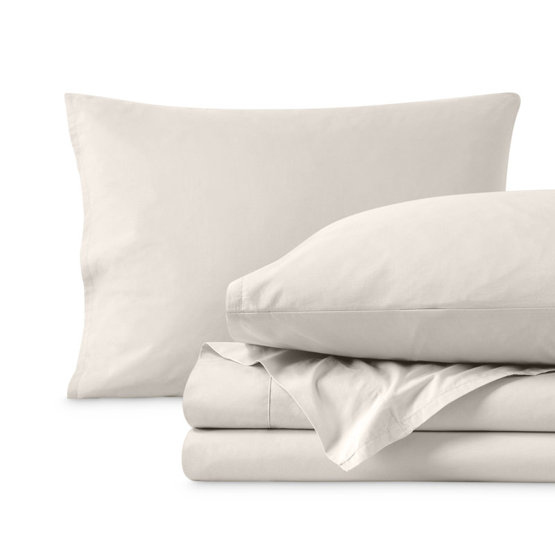 Ensemble de draps 100% coton percale, Ensemble de draps pour grand lit avec 2 taies d'or, Beige français