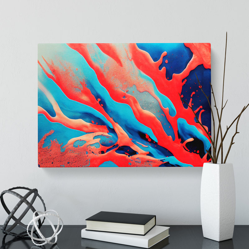 Coral Paint Splatter - Wrapped Canvas, 35cm H x 50cm W x 3cm D