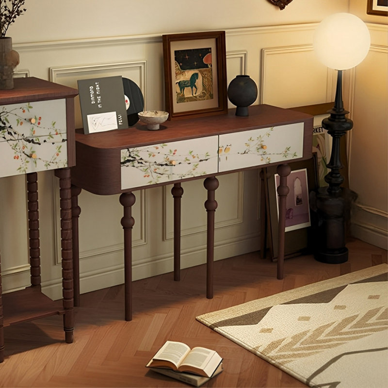 Console rétro avec 2 tiroirs, Brun