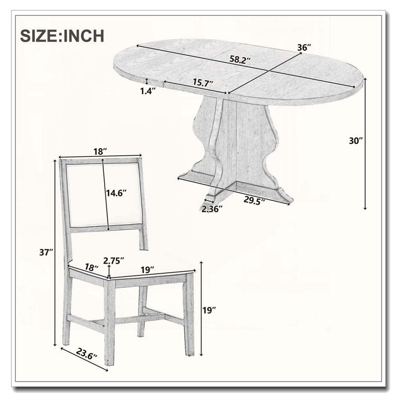 Ensemble de salle à manger extensible 5 pièces avec chaises rembourrées Farmhouse, Brown