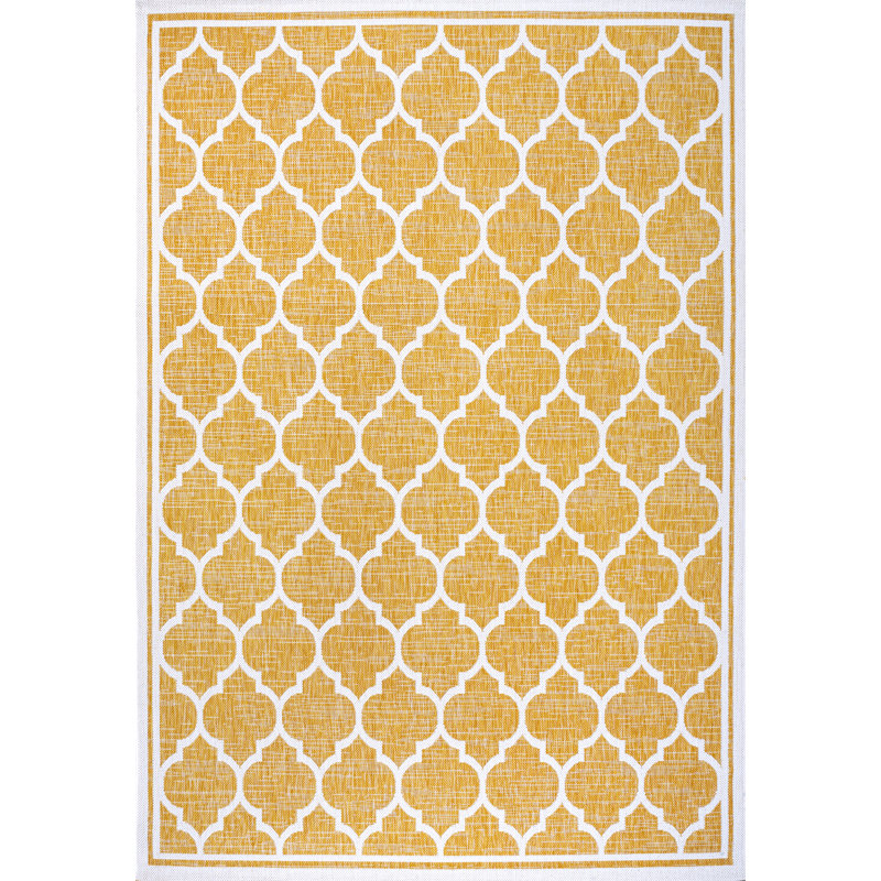 Tapis d'intérieur / extérieur jaune / crème Trebol, Rectangle 3 pi 1 po x 5 pi