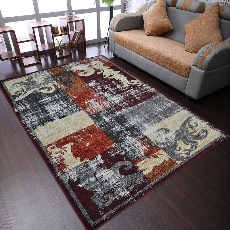 Tapis Housel pour le salon: Tapis lavable Vintage - Tapis en polypropylène tissé à la machine à motif abstrait: Multicolore - Tapis de salon | Tapis lavables à la machine, tapis antidérapant pour plancher intérieur résistant aux taches