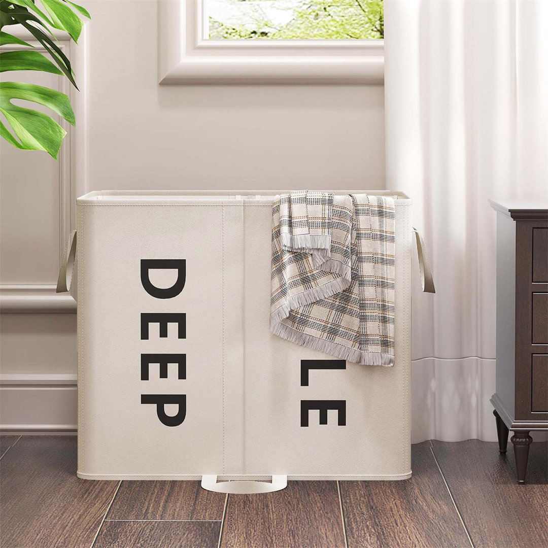 2 Section Double Laundry Hamper With Lid And Removable Laundry Bags