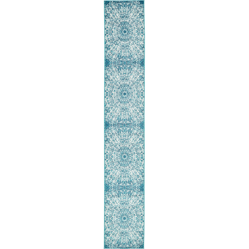 Tapis abstrait Affleck, Tapis de couloir 2 pi x 13 pi 1 po, Turquoise