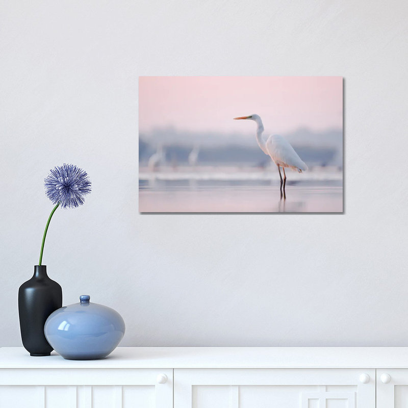 Pastel Egret 1 Piece Wall Art on Canvas, 30.48 cm H x 45.72 cm W, Wrapped Canvas