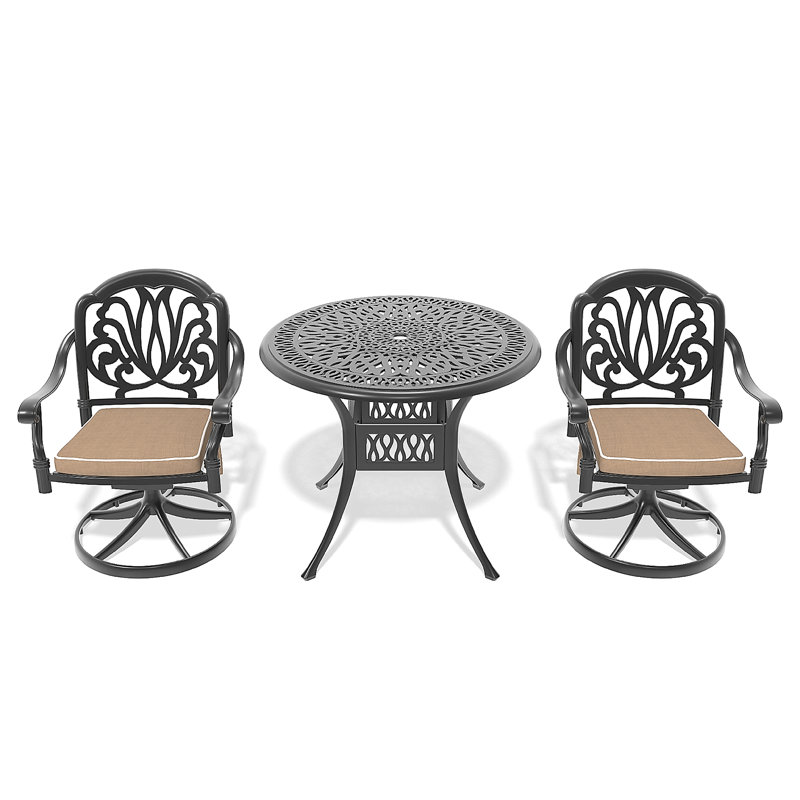 Ensemble de salle à manger 3 pièces en aluminium coulé toutes saisons comprenant 2 chaises pivotantes et une table ronde de 35,43 po