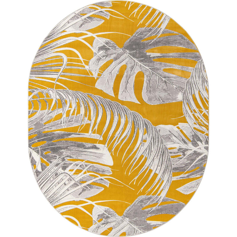 Tapis jaune / gris Adalheida, Ovale 7 pi 10 po x 10 pi