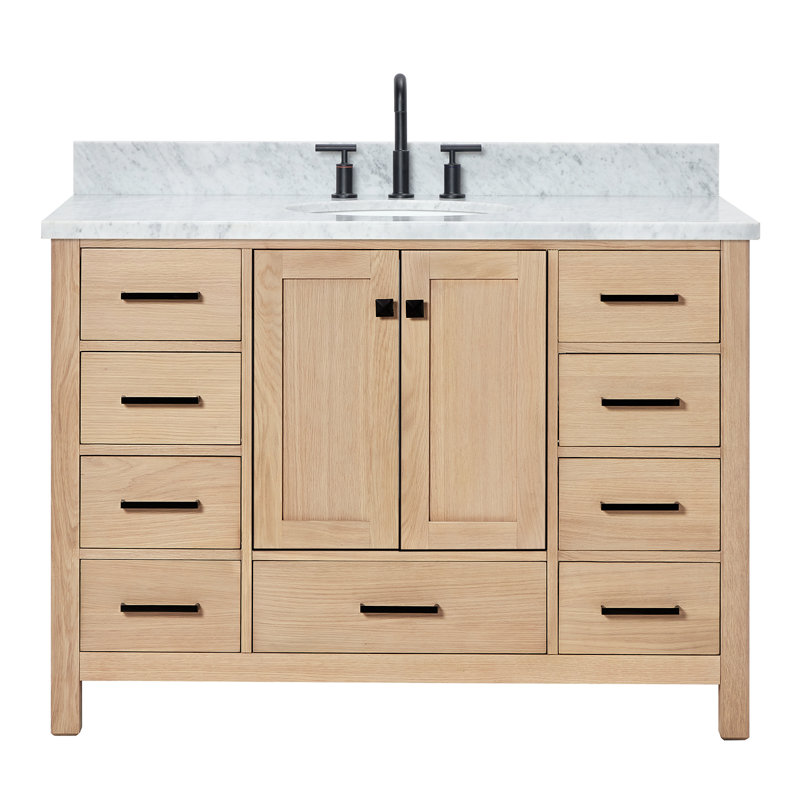 Ensemble de meuble-lavabo simple Flynt, Oval, Bleu minuit / laiton satiné, L 49 po