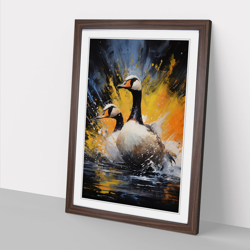 Goose Action Painting Art - Framed Print