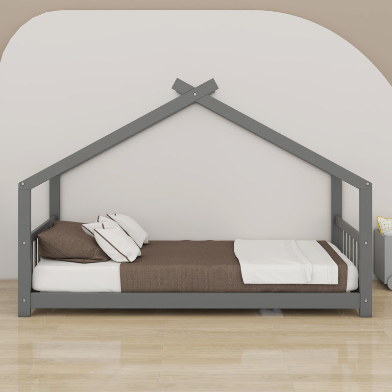 Lit en bois House House, Gris, Lit simple