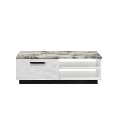 Grande table basse blanche de 47 po avec plateau en faux marbre | Idée cadeau