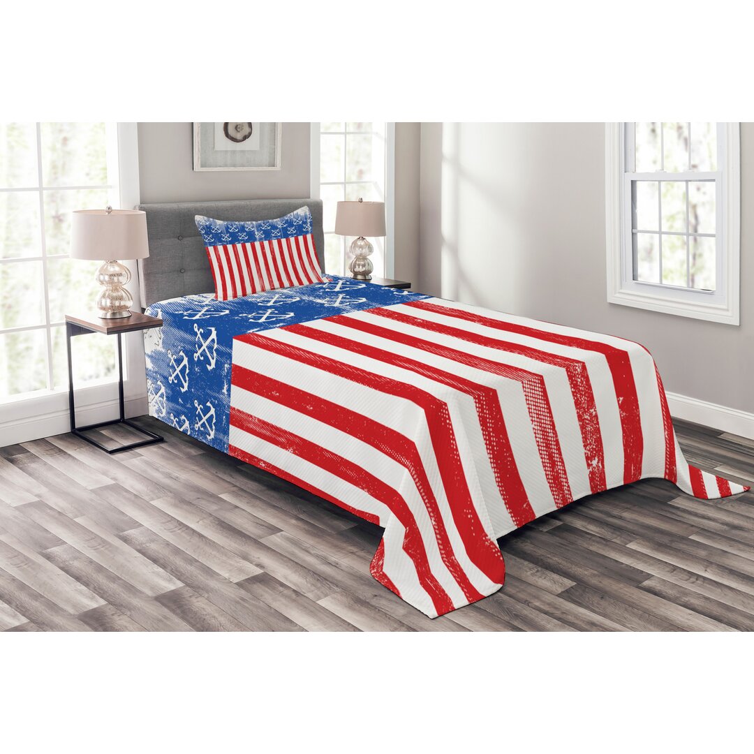 Gestepptes Bettdecken-Set, Patriotic Grunge Flag Marine, Vereinigte Staaten Von Amerika, Zinnoberrot Kobaltblau