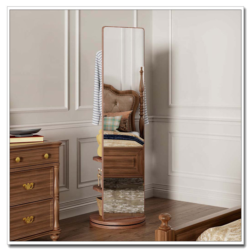 Portemanteau pivotant sur 360 ° avec miroir, Noyer