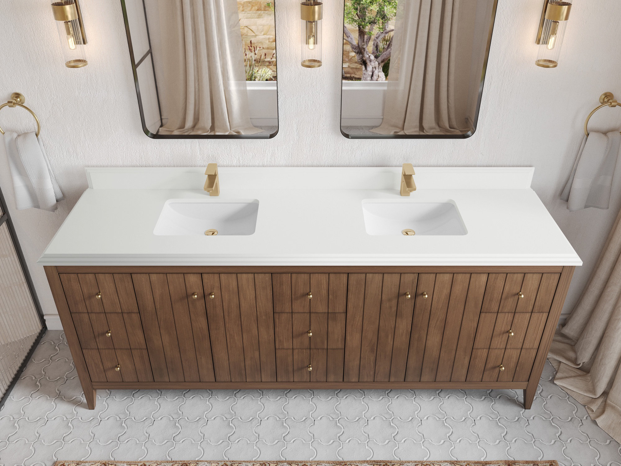 Willow Collections Atlanta Teak 84'' Double Bathroom Vanity with Quartz ...