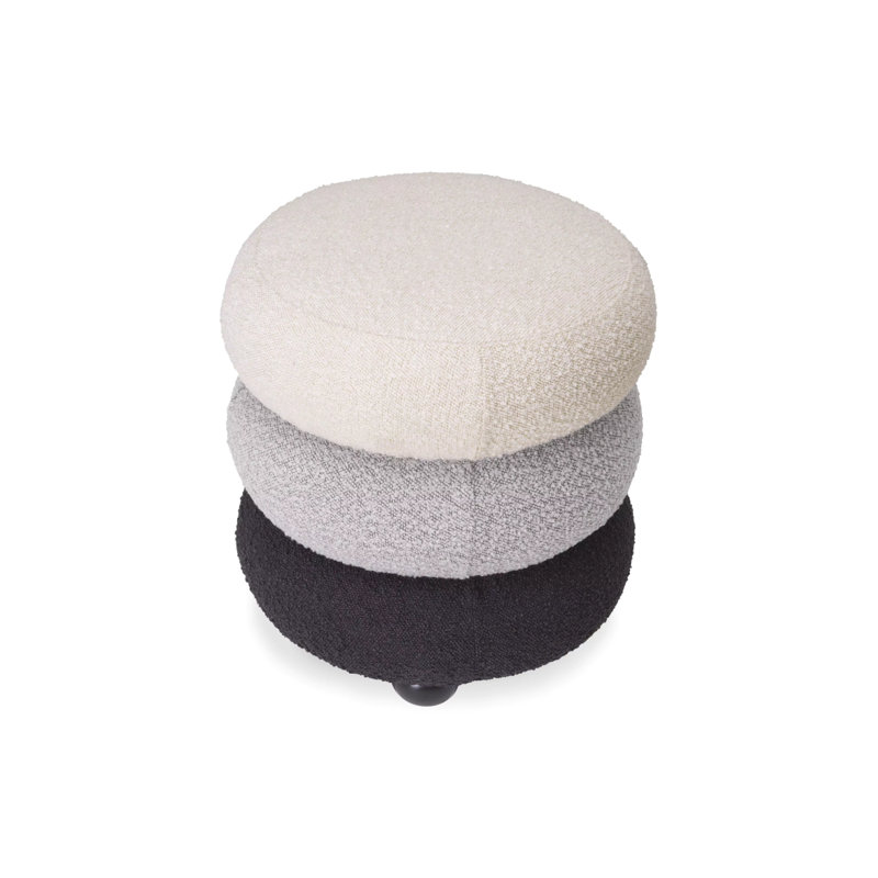 Tulum Round Ottoman, Bouclé Cream/Bouclé Gray/Bouclé Black Polyester Bl