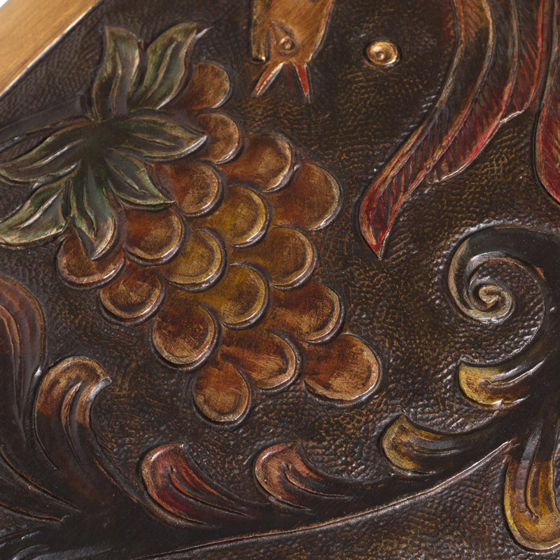World of Birds Bird-Themed Leather and Wood Ottoman from Peru